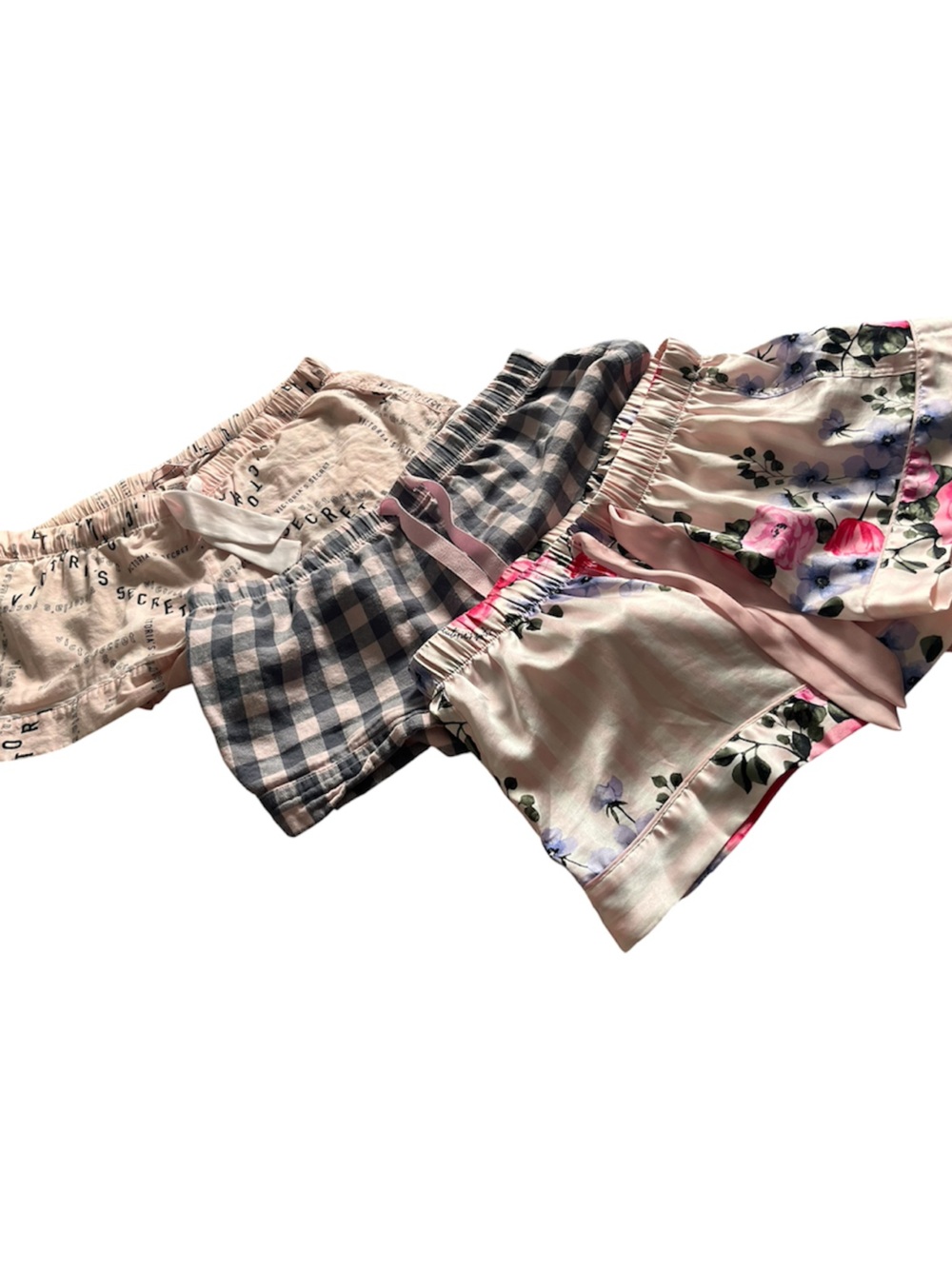 Victoria’s Sec3-Pairs Sleep Shorts Set - Pink Floral, Blush Plaid, blush Graphic